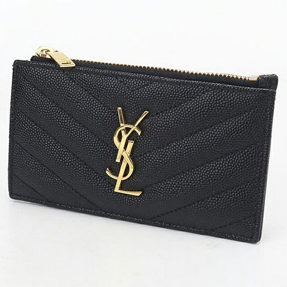 中古 サンローラン コインケース コンパクト レディース ブランド SAINT LAURENT カサンドラ フラグメントケース カードケース 607915 ブラック USDSL119607011