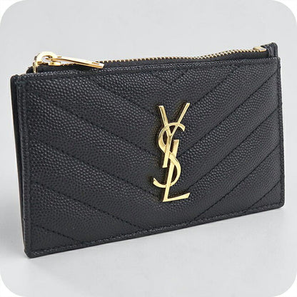 中古 サンローラン コインケース コンパクト レディース ブランド SAINT LAURENT カサンドラ フラグメントケース カードケース 607915 ブラック USDSL119607011