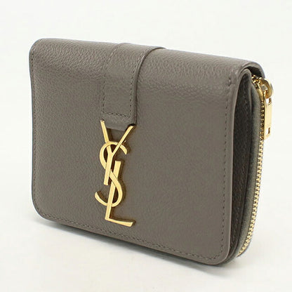 中古 サンローラン 二つ折り財布 二折財布 コンパクト レディース ブランド SAINT LAURENT YSLライン ラージジップウォレット 670285 グレー USDSL119608011
