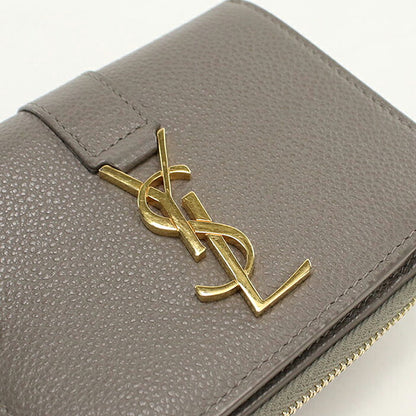 中古 サンローラン 二つ折り財布 二折財布 コンパクト レディース ブランド SAINT LAURENT YSLライン ラージジップウォレット 670285 グレー USDSL119608011