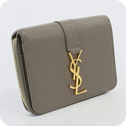 中古 サンローラン 二つ折り財布 二折財布 コンパクト レディース ブランド SAINT LAURENT YSLライン ラージジップウォレット 670285 グレー USDSL119608011