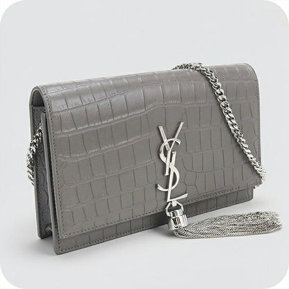 中古 サンローラン チェーンウォレット レディース ブランド SAINT LAURENT ケイト タッセル  452159 グレー USDSL119752011