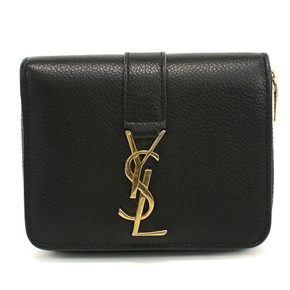 中古 サンローラン 二つ折り財布 二折財布 コンパクト レディース ブランド SAINT LAURENT YSLライン ラージジップウォレット 670285 ブラック USDSL119753011