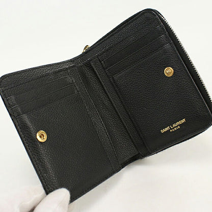 中古 サンローラン 二つ折り財布 二折財布 コンパクト レディース ブランド SAINT LAURENT YSLライン ラージジップウォレット 670285 ブラック USDSL119753011