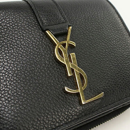 中古 サンローラン 二つ折り財布 二折財布 コンパクト レディース ブランド SAINT LAURENT YSLライン ラージジップウォレット 670285 ブラック USDSL119753011