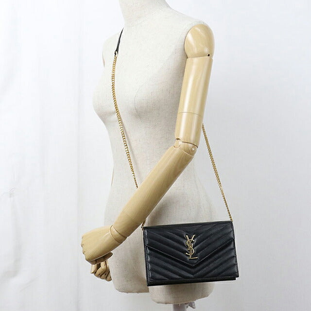 二手 Saint Laurent 链条钱包女装品牌 SAINT LAURENT Cassandra 信封 742920 黑色 USDSL119850011