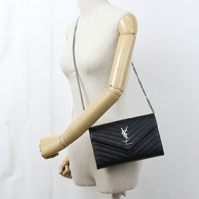中古 サンローラン チェーンウォレット レディース ブランド SAINT LAURENT カサンドラ クラシック 377828 ブラック USDSL119866011