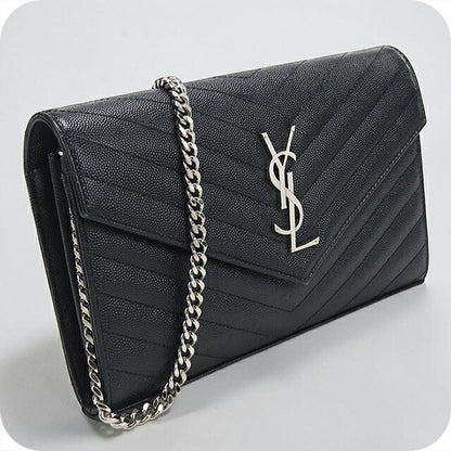 中古 サンローラン チェーンウォレット レディース ブランド SAINT LAURENT カサンドラ クラシック 377828 ブラック USDSL119866011