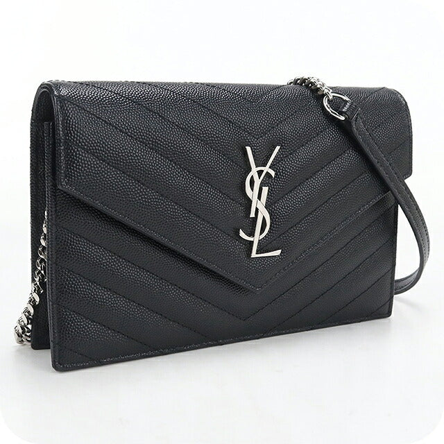 中古 サンローラン チェーンウォレット レディース ブランド SAINT LAURENT カサンドラ エンベロープ  レザー 749290 ブラック USDSL119867011