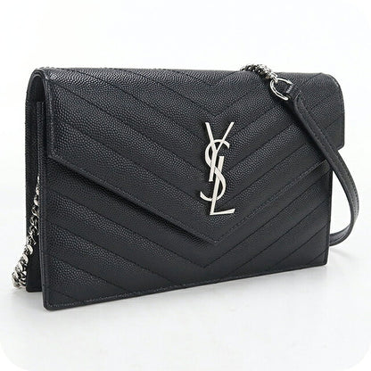 中古 サンローラン チェーンウォレット レディース ブランド SAINT LAURENT カサンドラ エンベロープ  レザー 749290 ブラック USDSL119867011