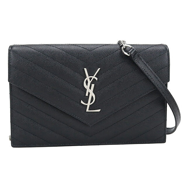 中古 サンローラン チェーンウォレット レディース ブランド SAINT LAURENT カサンドラ エンベロープ  レザー 749290 ブラック USDSL119867011
