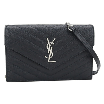 中古 サンローラン チェーンウォレット レディース ブランド SAINT LAURENT カサンドラ エンベロープ  レザー 749290 ブラック USDSL119867011