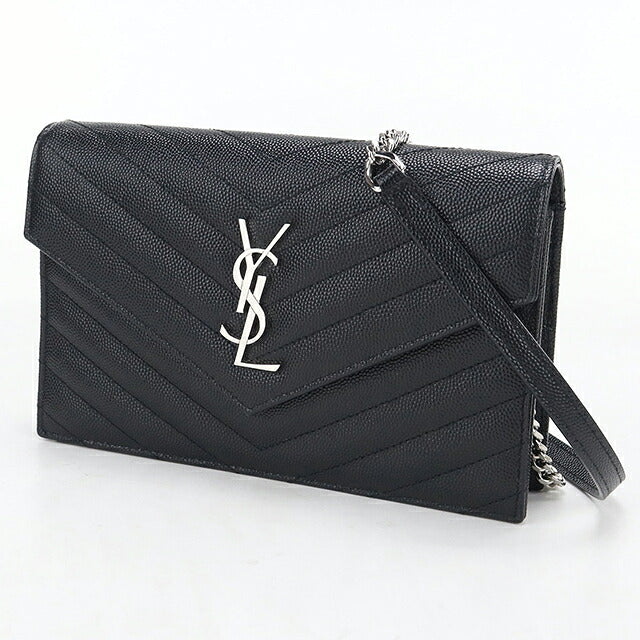 中古 サンローラン チェーンウォレット レディース ブランド SAINT LAURENT カサンドラ エンベロープ  レザー 749290 ブラック USDSL119867011