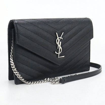 中古 サンローラン チェーンウォレット レディース ブランド SAINT LAURENT カサンドラ エンベロープ  レザー 749290 ブラック USDSL119867011