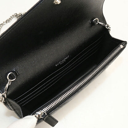 中古 サンローラン チェーンウォレット レディース ブランド SAINT LAURENT カサンドラ エンベロープ  レザー 749290 ブラック USDSL119867011