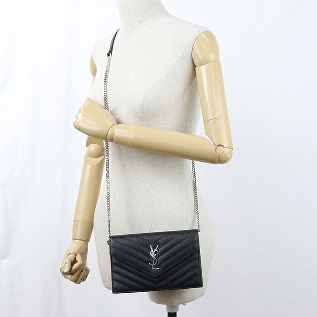 中古 サンローラン チェーンウォレット レディース ブランド SAINT LAURENT カサンドラ エンベロープ  レザー 749290 ブラック USDSL119867011