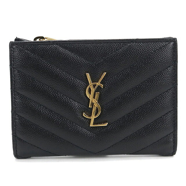 中古 サンローラン 二つ折り財布 二折財布 コンパクト レディース ブランド SAINT LAURENT 2パーツ ジップウォレット モノグラム 668287 ブラック USDSL120173011