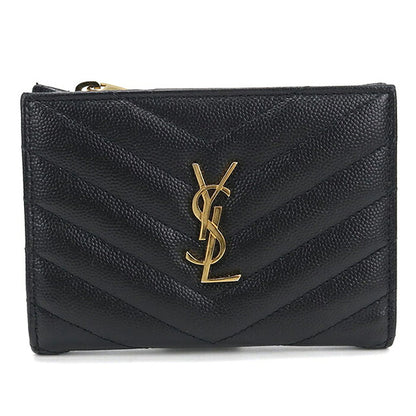 中古 サンローラン 二つ折り財布 二折財布 コンパクト レディース ブランド SAINT LAURENT 2パーツ ジップウォレット モノグラム 668287 ブラック USDSL120173011