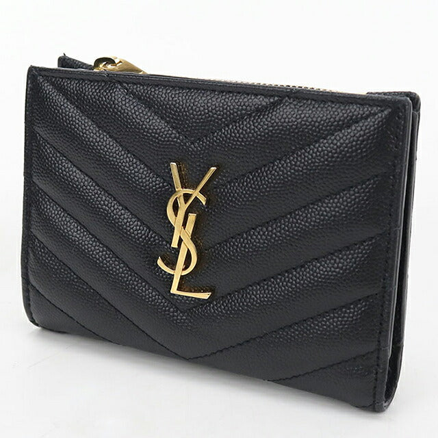 中古 サンローラン 二つ折り財布 二折財布 コンパクト レディース ブランド SAINT LAURENT 2パーツ ジップウォレット モノグラム 668287 ブラック USDSL120173011