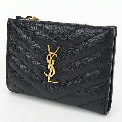 中古 サンローラン 二つ折り財布 二折財布 コンパクト レディース ブランド SAINT LAURENT 2パーツ ジップウォレット モノグラム 668287 ブラック USDSL120173011