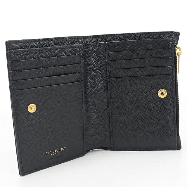中古 サンローラン 二つ折り財布 二折財布 コンパクト レディース ブランド SAINT LAURENT 2パーツ ジップウォレット モノグラム 668287 ブラック USDSL120173011
