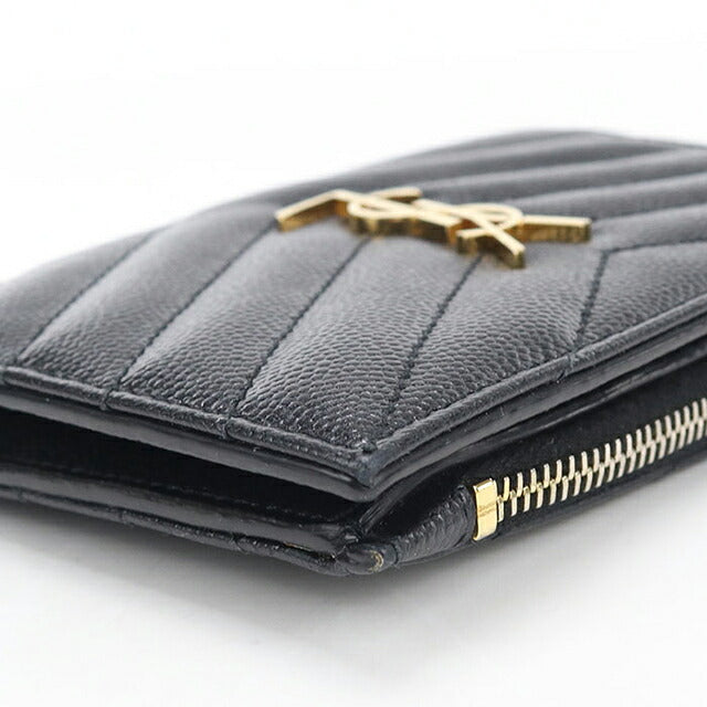 中古 サンローラン 二つ折り財布 二折財布 コンパクト レディース ブランド SAINT LAURENT 2パーツ ジップウォレット モノグラム 668287 ブラック USDSL120173011