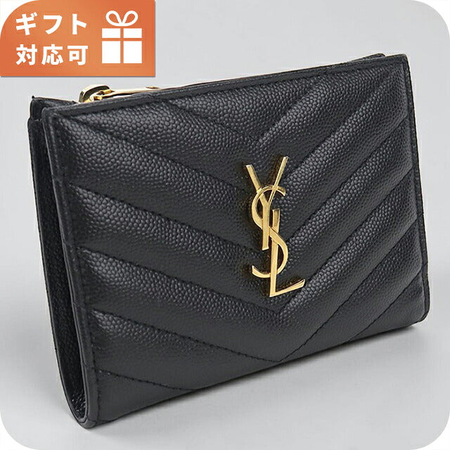 中古 サンローラン 二つ折り財布 二折財布 コンパクト レディース ブランド SAINT LAURENT 2パーツ ジップウォレット モノグラム 668287 ブラック USDSL120173011