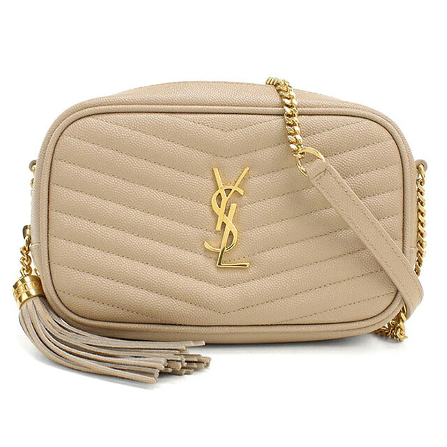 中古 サンローラン ショルダーバッグ レディース ブランド SAINT LAURENT ルー チェーン レザー 612579 ベージュ USDSL120734011