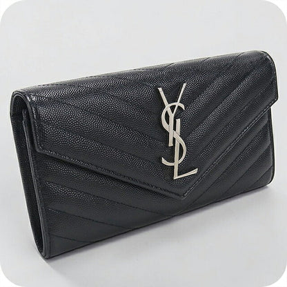 二手圣罗兰长钱包双折女士品牌SAINT LAURENT Cassandra大翻盖钱包372264黑色USDSL121570011