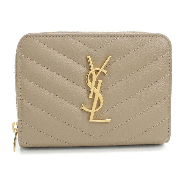 中古 サンローラン 二折財布 レディース ブランド SAINT LAURENT カサンドラ コンパクトジップウォレット レザー 403723 ベージュ 財布 USDSL97872011