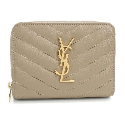 中古 サンローラン 二折財布 レディース ブランド SAINT LAURENT カサンドラ コンパクトジップウォレット レザー 403723 ベージュ 財布 USDSL97872011