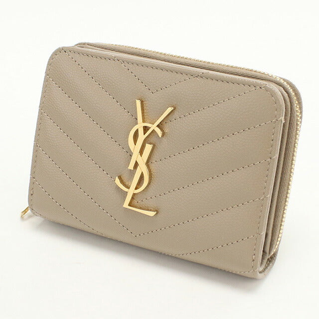中古 サンローラン 二折財布 レディース ブランド SAINT LAURENT カサンドラ コンパクトジップウォレット レザー 403723 ベージュ 財布 USDSL97872011