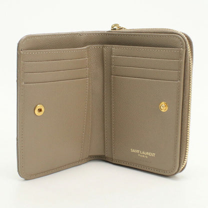 中古 サンローラン 二折財布 レディース ブランド SAINT LAURENT カサンドラ コンパクトジップウォレット レザー 403723 ベージュ 財布 USDSL97872011