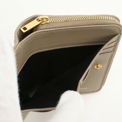 中古 サンローラン 二折財布 レディース ブランド SAINT LAURENT カサンドラ コンパクトジップウォレット レザー 403723 ベージュ 財布 USDSL97872011
