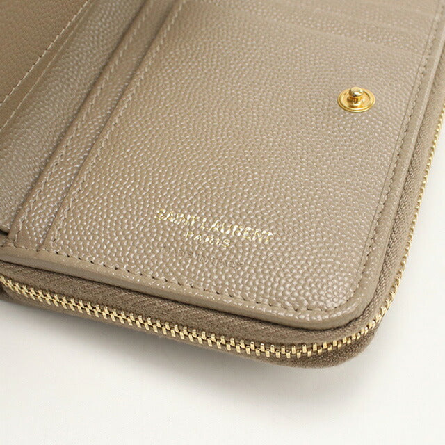 中古 サンローラン 二折財布 レディース ブランド SAINT LAURENT カサンドラ コンパクトジップウォレット レザー 403723 ベージュ 財布 USDSL97872011
