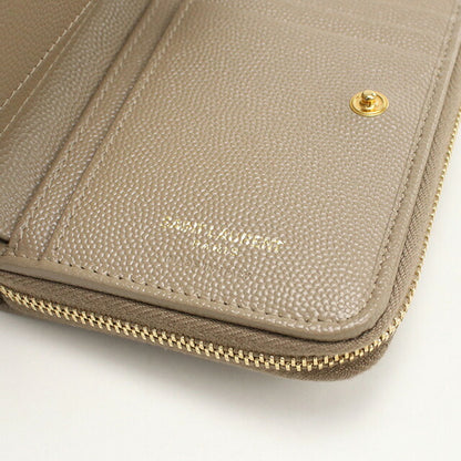 中古 サンローラン 二折財布 レディース ブランド SAINT LAURENT カサンドラ コンパクトジップウォレット レザー 403723 ベージュ 財布 USDSL97872011