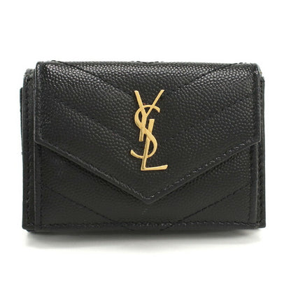 中古 サンローラン 三折財布 レディース ブランド SAINT LAURENT 三つ折り ウォレット レザー 602791 ブラック 財布 USDSL97885011