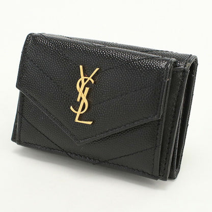 中古 サンローラン 三折財布 レディース ブランド SAINT LAURENT 三つ折り ウォレット レザー 602791 ブラック 財布 USDSL97885011