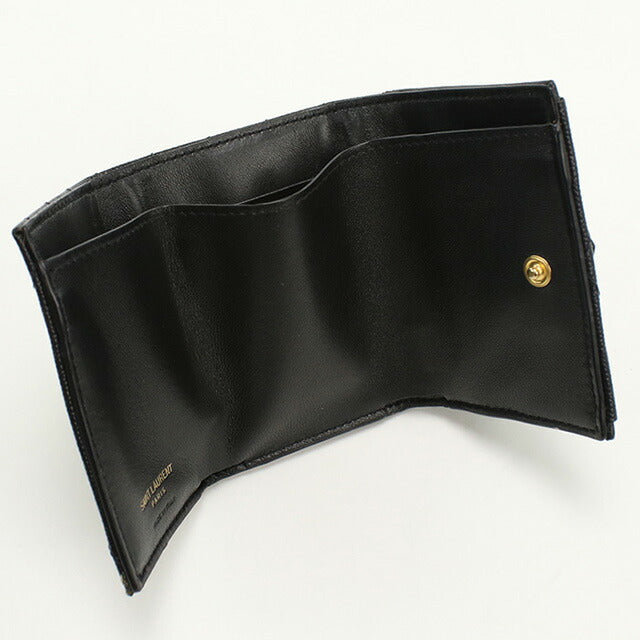 中古 サンローラン 三折財布 レディース ブランド SAINT LAURENT 三つ折り ウォレット レザー 602791 ブラック 財布 USDSL97885011