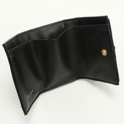 中古 サンローラン 三折財布 レディース ブランド SAINT LAURENT 三つ折り ウォレット レザー 602791 ブラック 財布 USDSL97885011