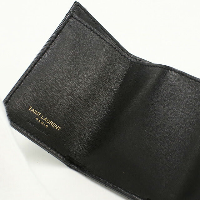 中古 サンローラン 三折財布 レディース ブランド SAINT LAURENT 三つ折り ウォレット レザー 602791 ブラック 財布 USDSL97885011