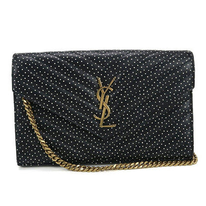 中古 サンローラン チェーンウォレット レディース ブランド SAINT LAURENT カサンドラ レザー 377828 BOW01 1000 ブラック 財布 USDSL97991011