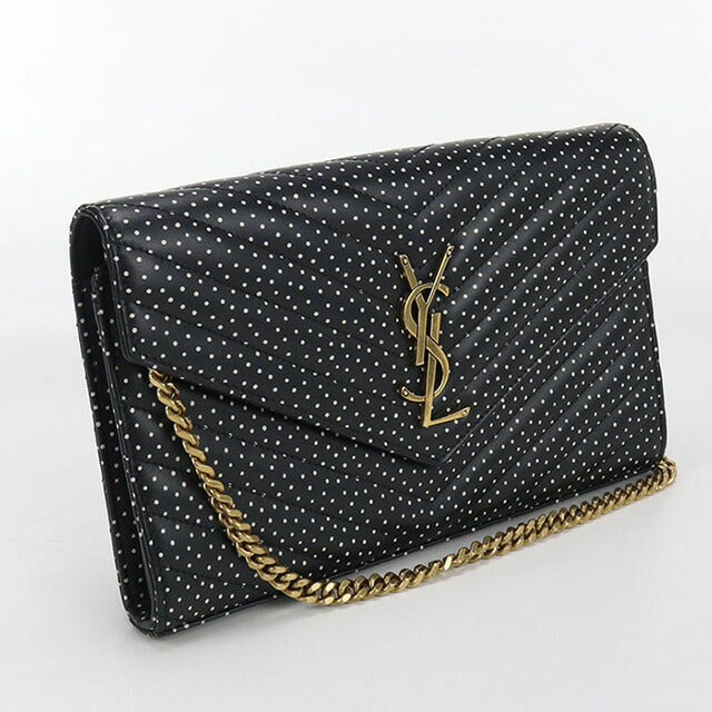 中古 サンローラン チェーンウォレット レディース ブランド SAINT LAURENT カサンドラ レザー 377828 BOW01 1000 ブラック 財布 USDSL97991011