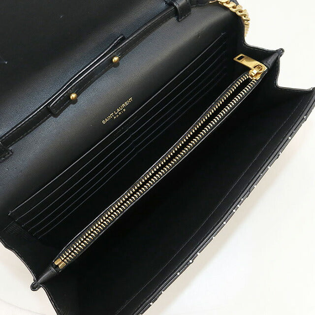 中古 サンローラン チェーンウォレット レディース ブランド SAINT LAURENT カサンドラ レザー 377828 BOW01 1000 ブラック 財布 USDSL97991011
