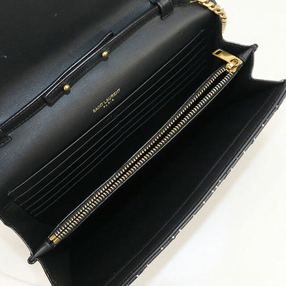 中古 サンローラン チェーンウォレット レディース ブランド SAINT LAURENT カサンドラ レザー 377828 BOW01 1000 ブラック 財布 USDSL97991011