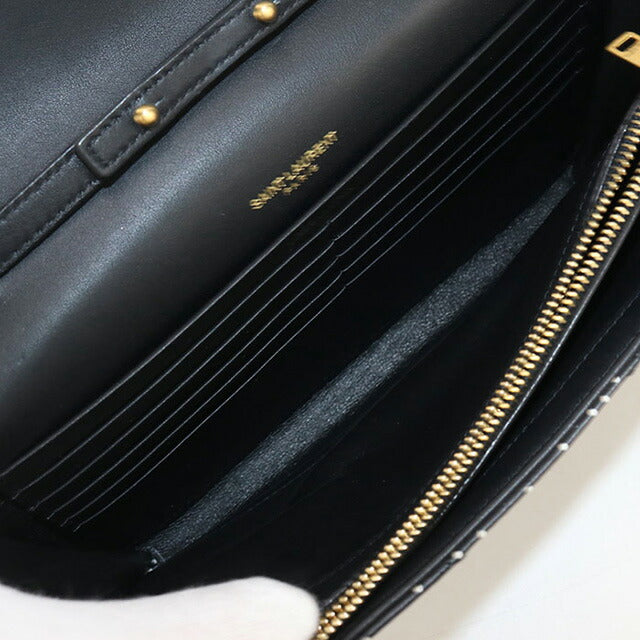 中古 サンローラン チェーンウォレット レディース ブランド SAINT LAURENT カサンドラ レザー 377828 BOW01 1000 ブラック 財布 USDSL97991011