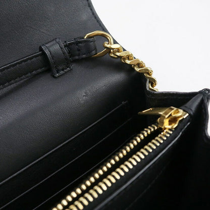 中古 サンローラン チェーンウォレット レディース ブランド SAINT LAURENT カサンドラ レザー 377828 BOW01 1000 ブラック 財布 USDSL97991011