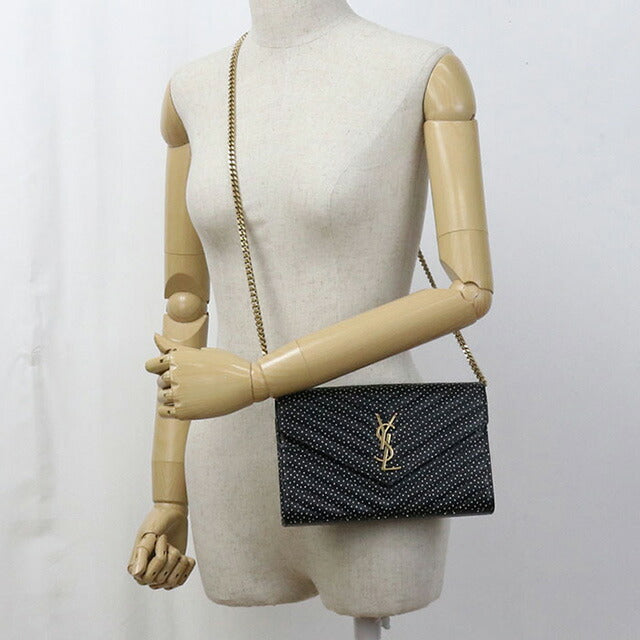 中古 サンローラン チェーンウォレット レディース ブランド SAINT LAURENT カサンドラ レザー 377828 BOW01 1000 ブラック 財布 USDSL97991011