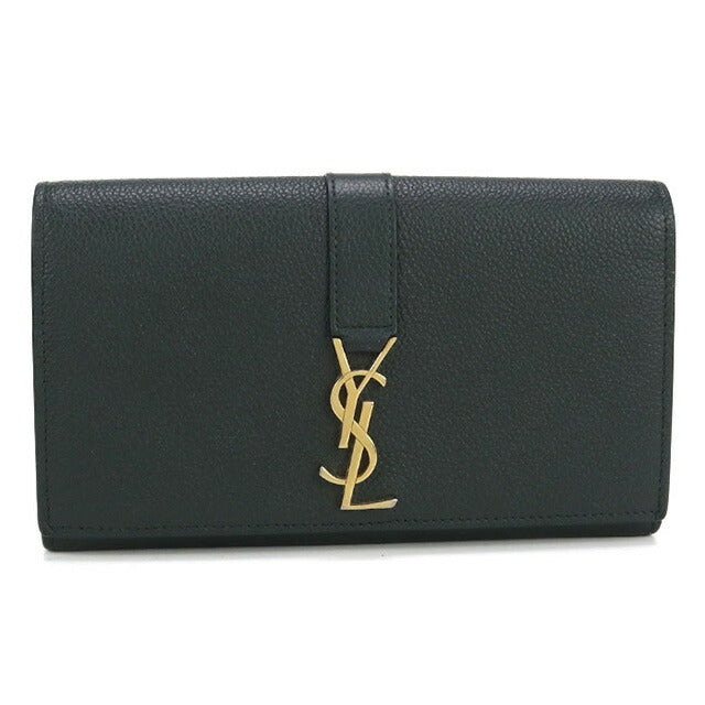 中古 サンローラン 長財布二折 レディース ブランド SAINT LAURENT ラージフラップウォレット レザー 414567 グリーン 財布 USDSL98420011