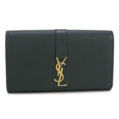 中古 サンローラン 長財布二折 レディース ブランド SAINT LAURENT ラージフラップウォレット レザー 414567 グリーン 財布 USDSL98420011